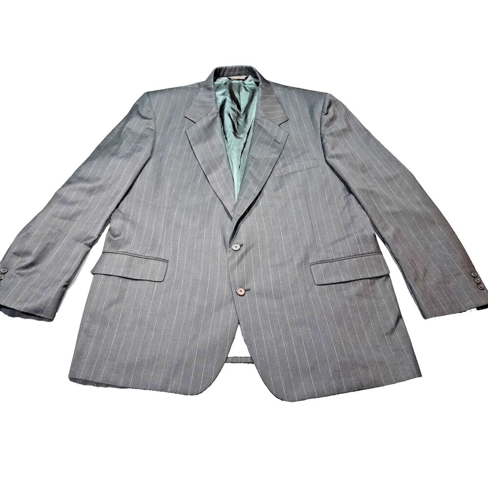 Vintage Botany 500 Men's Suit Jacket Blazer Size 50L Made in USA Gray Striped